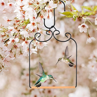 2 Pack Hummingbird Swings and Perches Metal Frames with Wooden Dowel, Bird Swings Outdoor Perches with Iron S Hooks for Hanging Indoor Outdoor Trunk Lawn Patio Garden