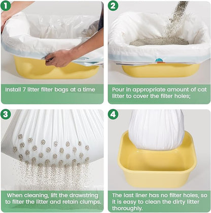 Sifting litter bags with 7-Day Litter System, Heavy Duty Thickened litter liners, 37x18 Inch (7 Pack) For Most Litter Boxes and Cat Supplies