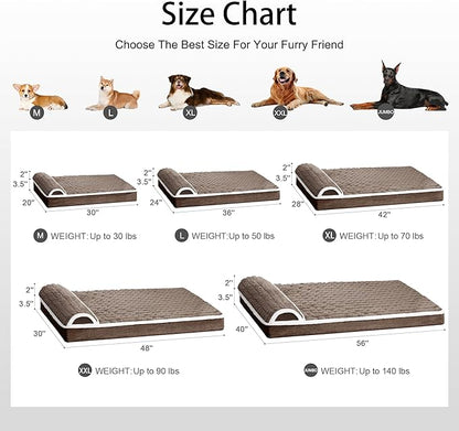 Orthopedic Dog Bed Large Sized Dog with Pillow 36''X24'', Waterproof Soft Comfortable Egg Crate Foam Pet Crate Beds Mat with Removable Washable Cover and Non-Slip Bottom, Taupe