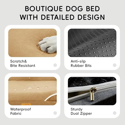 Homemate Dog Beds Large Sized Dog: 36x27 inch Orthopedic Large Dogs Bed XL Outdoor Pet Cat Bed Sofa Supplies with Toy Dogs Crate Pad Couch with Removable Washable Cover & Non-Slip Botton Brown