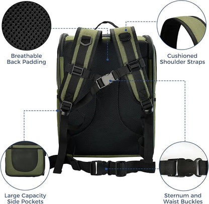 Apollo Walker Dog & Cat Carrier Backpack for 4-18lb Pets - Ventilated Safe Design with Padded Back Support, Breathable Mesh Pet Backpack for Hiking, Travel, Outdoor (Green)