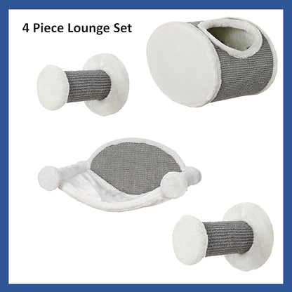 Trixie Wall Mounted Cat Lounge Set with Hammock & Condo – Climbing Shelves with Plush Condos & Sisal Steps – Wall-Mounted Cat Furniture for Scratching & Lounging – Gray, 18.75 x 11 x 11.25 in