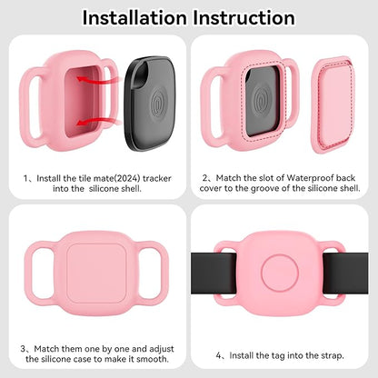 DDJ 2-Pack Dog Collar Holder for Tile Life360 Mate (2024) 2022 Tracker, Waterproof Silicone Cover Full-Body Protective Case for Tile Mate Tracker Cat Collar, Ultra Durable, Scratch Resistant, Pink