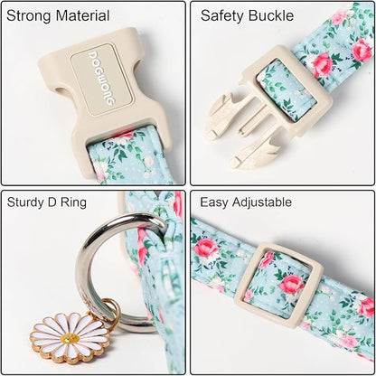 DOGWONG Floral Dog Collar, Cute Adjustable Flower Collar, Girl Female Dog Collar with Strong Plastic Buckle for Small Medium Large Dogs,L