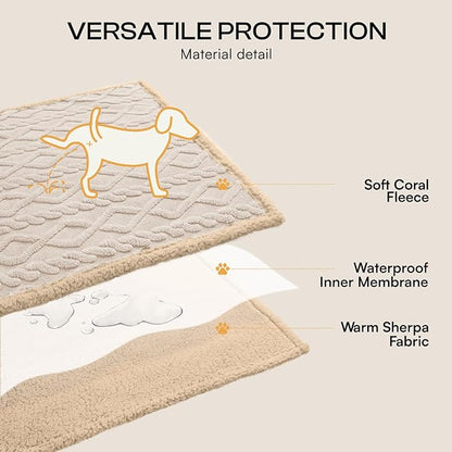 Luciphia Waterproof Pet Blanket, Liquid Pee Proof Dog Blankets for Sofa Bed Couch, Reversible Sherpa Fleece Furniture Protector Cover for Small Medium Large Dogs Cats,Beige-Thicken Medium（57" x 40"）
