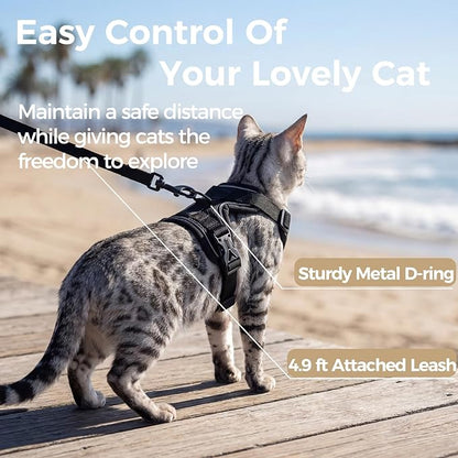 Cat Harness and Leash Set Escape Proof Tactical Large Kitten Harness Emotional Support Cat Vest, Black, L