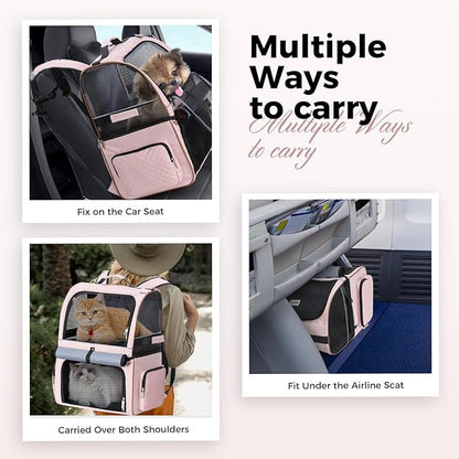 Lekebobor Double Cat Backpack Carrier for 2 Cats, Double-Compartment Pet Carrier Backpack for Two Small Cat or One Medium Cat, Cats Carrier Backpack Dog Carrier Backpack Fits Up to 24 Lbs,Pink