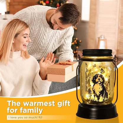 Portuguese Water Dog Gifts for Women/Men Portuguese Water Dog Solar Lanterns Mom Birthday Pet Lovers Lantern Pet Loss Memorial Lights Solar Garden Decoration for Yard, Patio,Backyard,Porch Lights