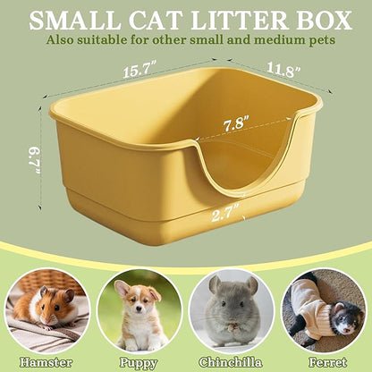 2 Pack Low Entry Small Litter Box for Kittens, Kitty Plastic Litter Boxes, Open Top, Anti-Splash High Sided Litter Tray Pan for Medium Pets, Puppy, Easy to Clean, 15.7"L*11.8"W*6.7"H (Yellow)