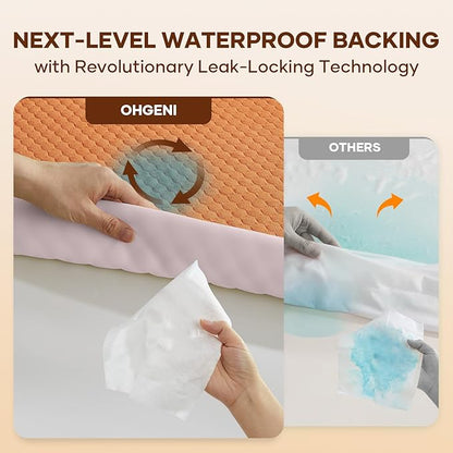 OhGeni 100% Waterproof Mattress Protector,Queen Size Mattress Soft Pad,Pet Hair & Bedwetting Resistant,Cooling Breathable Fitted Sheets,Washable Bed Cover,Non-Slip Deep Pocket,Noiseless,Orange