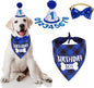 ADOGGYGO Dog Birthday Party Supplies, Pet Party Hat with Numbers, Bow, Blue Plaid Birthday Boy Bandana for Medium Large Dogs (Large)