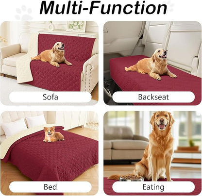 hyha Waterproof Dog Bed Blanket, Soft Pet Blankets, Waterproof Couch Cover for Dogs, Reversible Sofa Covers Washable for Furniture (40x70 Inch, Wine Red/Beige)