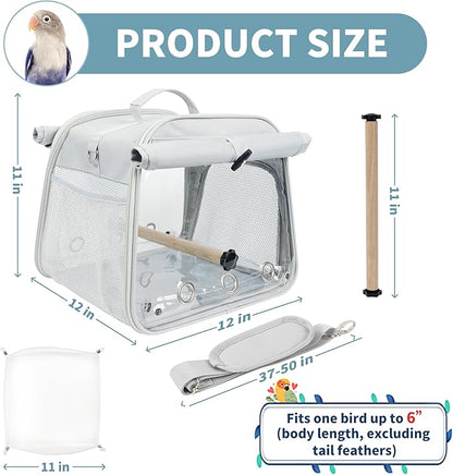 Small Bird Carrier Bag, Portable Travel Parrot Parakeet Carrier Cage with Perch and Easy Clean Tray, Lightweight Bird Backpack for Vet Visit Shopping and Outdoor Adventure