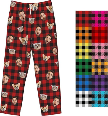Custom Pajamas Pants Plaid Personalized Funny PJ Pant Design with Face Pajama for Men Women Dog Pet