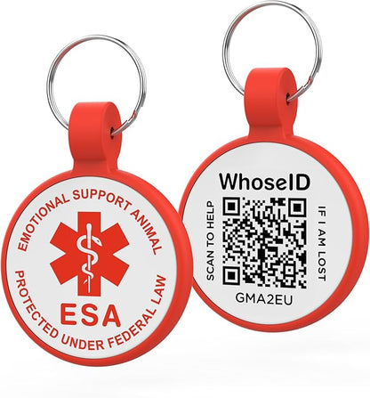 ESA Dog Tag, QR Code Dog Tag, Modifiable Free Pet Online Profile, Scannable QR Code, Scan QR Send Instant Location Alert Email, Silicone Lightweight ID Tag for Dog and Cat (Red, Regular)