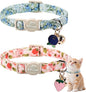 2 Pack Spring Summer Cat Collars - Cute Breakaway Cat Collar with Bell, Bluberry and Strawberry Pendant, Adjustable Kitten Collars for Girl Cats, Pastel Floral Fruit