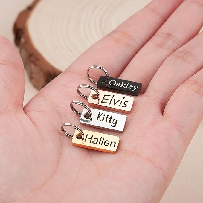 Anavia Small Size Dog Cat ID Tags, Small/XS Personalized Color Plated Stainless Steel Puppy Kitten Name Tags, Customized Engraved Nameplate Pet Collar Tag (Purple, XS-Rectangle)