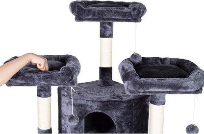 Hey-brother XL Cat Tree, 73.4 inch Cat Tower with 3 Caves, 3 Cozy Perches, Scratching Posts, Board, Activity Center Stable for Kitten/Big Cat, Gray MPJ032G