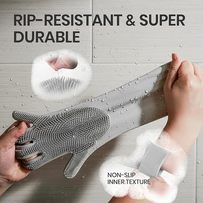 DELOMO Dog Washing Gloves with Comb: Soft and Gentle Silicone Pet Grooming Gloves - Bathing Scrubber Brush Mitt Grooming Shedding Fur Removal Massage for Dogs/Cats/Horse, Grey