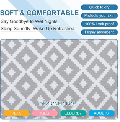 OUTCREATOR® Washable Bed Pads 34" x 36" (Pack of 2), Incontinence Mattress Protector, Anti-Slip Waterproof Underpads for Adults Kids Elderly Pets, Absorbency & Reusable Bedwetting Pads (Gray Geometry)