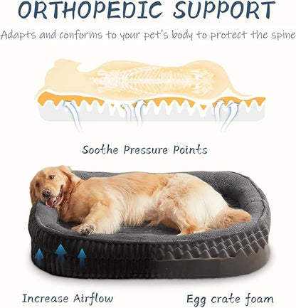 Orthopedic Dog Bed for Large Dogs Breeds, High Density Egg Crate Foam Dog Sofa Beds,Oval Kennel Bed, Pet Couch Bed with Four Sided Bolster, Removable Washable Cover& Non-Slip Bottom