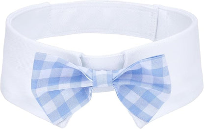 Segarty Dog Bow Tie for Neck Girth 16.5-21.2in, Adjustable Light Blue Plaid Bowtie Collar for Extra Large Dogs, Neck Tie Tuxedo Comfortable Cotton Grooming Accessory for Wedding Holiday Birthday Party