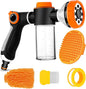Upgrade Dog Washing Hose Attachment with Soap Dispenser, Dog Bath Hose Attachment with Pet Bath Brush Car Wash Mitt and Dog Comb for Watering Plants, Lawn, Showering Pet(Orange)