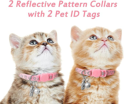 LLHK 2 Pack Breakaway Cat Collars & 2 Pcs Name Tags,Reflective Safety Kitten Collar with Bell,for Girl Boy Male Cats,Adjustable 7''-12'', Personalized ID Tag,Pet Supplies,Accessories