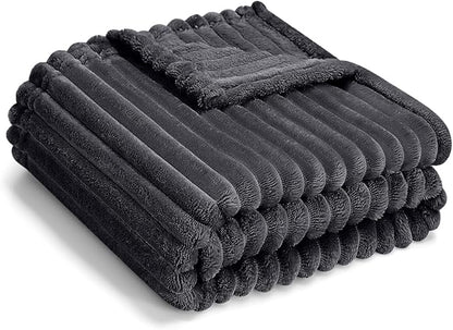 Soft Fleece Baby Blanket Ultra Cozy Grey Baby Blankets for Boys Warm and Lightweight Infant Toddler Newborn Receiving Gift with Reversible Stripes for Crib Stroller, 30x40 Inch, Dark Grey
