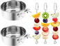 2 Pcs Bird Feeder Bowls with 3 Pcs Food Holder for Cage, Parrot Food Water Bowls and Fruit Skewer Foraging Toy, Stainless Steel Bird Feeding Dish Cups for Small Animals (Silvery, 5 Pcs)