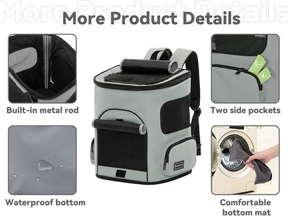 PETSFIT Cat Carrier Backpack with Upgraded Waist Protection, Pet Carrier Backpack Designed for Small Dogs/Cats, Fully Ventilated Collapsible Dog Backpack for Outdoor Traveling Hiking Camping,Grey