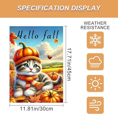 Hello Fall Garden Flag Cute Kitten Pumpkin Hat Scarf Flag 12x18 Inch Autumn Pet Decor Double Sided Outdoor Banner For Front Yard Porch Lawn Patio Seasonal Home Decor for autumn
