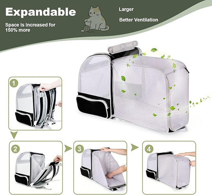 halinfer Backpack to Carry Cat and Small Puppy up to 16 Pounds, Breathable Pet Carrier to Transport Kitten Rabbit to Vet Visit Bag, Airline Approved Collapsible Expandable Black