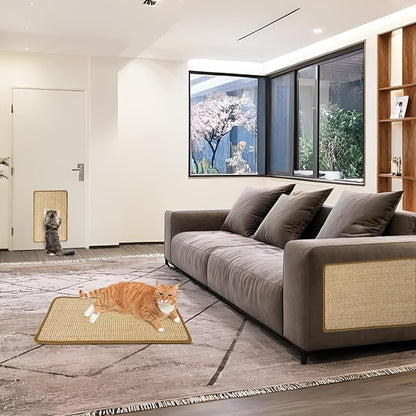 Cat Scratcher Mat [2-Pack], 23.6 X 15.7 Inch, Natural Sisal Cat Scratch Mats, Horizontal Cat Floor Scratching Pad Rug with Sticky Tapes, Protect Couch and Carpets (Natural Color)