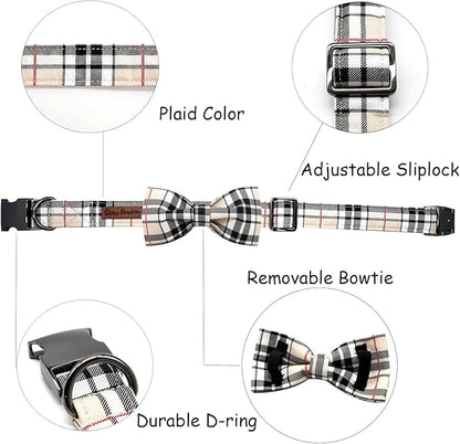 Bow Dog Collar-Plaid Pet Collar Cute Pet Bow Soft Girl or Boy Dog Collars with Metal Buckle Adjustable Collars for Medium Dogs