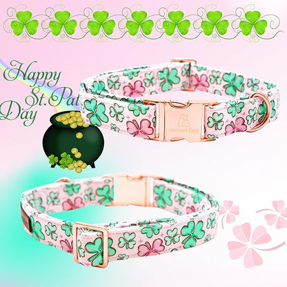 Lionheart glory St. Patrick's Day Dog Collar with Flower Dog Collar for Large Dogs, Green Collars Lucky Clover Shamrock Dog Collar Flower Pet Collar Bows Heavy Duty