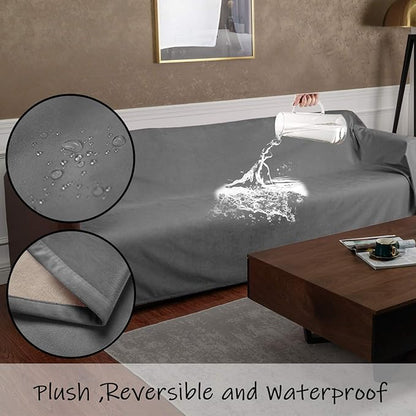 Ameritex Pet Bed Blanket Reversible 100% Waterproof Velvet Super Soft for Sofa and Bed (82x102 Inches, Light Grey+Beige)