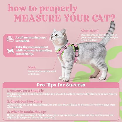 rabbitgoo Cat Harness and Leash for Walking, Escape Proof Soft Adjustable Vest Harnesses for Cats, Easy Control Breathable Reflective Strips Jacket, Pink&Light Green, XXS