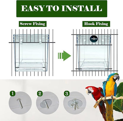 kathson Acrylic Bird Cage Bath Box,Parrot Hanging Tube Shower Box Birds Bathtub Cage Accessory with Water Injector Feeding Spoon for Small Pet Canary Lovebird Budgies Parakeets Cockatiel Conure(3 Pcs)