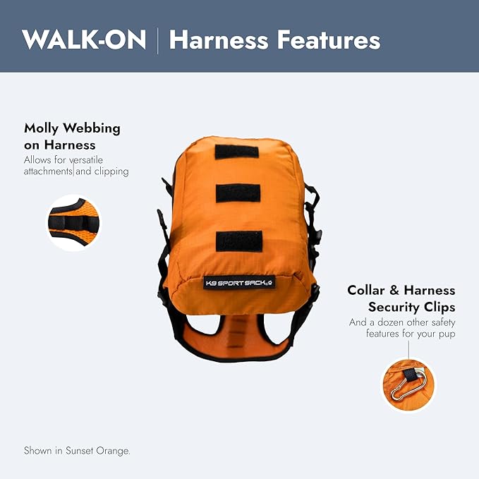 K9 Sport Sack Walk-On - Medium, Shark Skin Gray - Ideal for Dogs with 17-19” Back Length - Lightweight, Packable, Backpack-Style Carrier - Includes Compatible Harness & Storage Bag