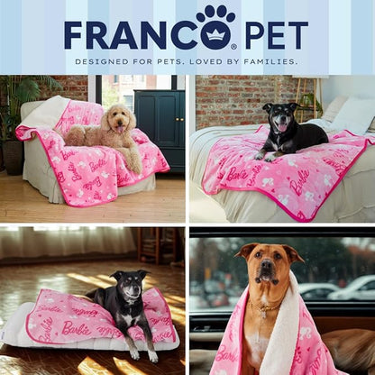 Franco Pet Barbie Super Soft Cozy Waterproof Sherpa-Backed Blanket Throw for Large Dogs, Couch/Bed/Car, 50x60 (Officially Licensed Product)