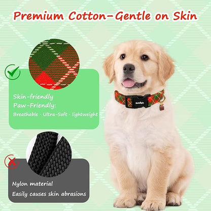 Extra Small Christmas Dog Collar,Adjustable Dog Christmas Collars, Red Green Plaid Puppy Collar, Cute Dog Collars Holiday Collar for Girl Boy Dogs-XS