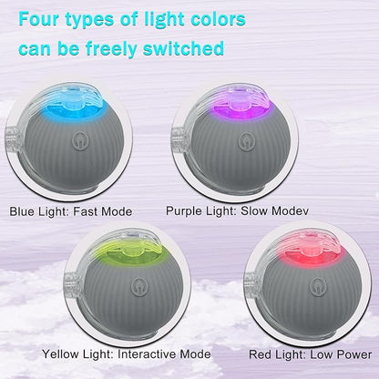 Interactive Cat Dog Toy Ball: Indoor Small Automatic Moving Smart Rolling Fun Pet Game with Led Light and String Tail for Motion Activated, Cute Kitten Puppy Present, Exercise Wheel Supplies (Grey)