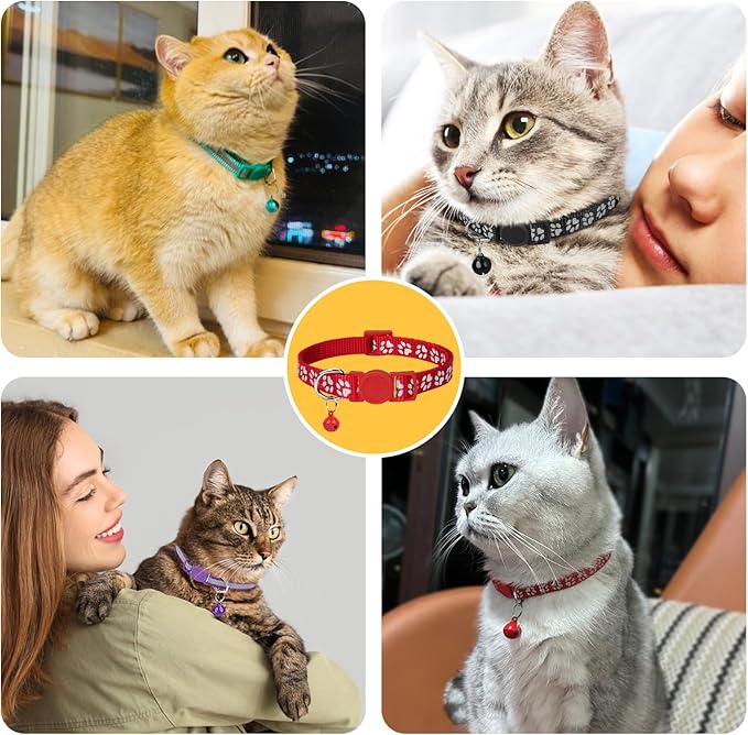 Taglory Reflective Cat Collar Breakaway with Bells, 2 Pack Girl Boy Pet Cat Collar Adjustable 7.5-12.5 Inch, Red