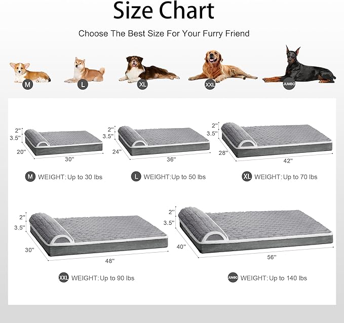 Orthopedic XL Dog Bed Large Sized Dog with Pillow 42''X28'', Waterproof Soft Comfortable Egg Crate Foam Pet Crate Beds Mat with Removable Washable Cover and Non-Slip Bottom, Grey