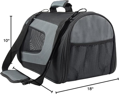 EliteField Deluxe Soft Pet Carrier (3 Year Warranty, Airline Approved), Multiple Sizes and Colors Available (18" L x 10" W x 11" H, Black+Gray)