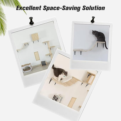 COZIWOW Wall Mounted Cat Furniture, Cat Wall Shelves and Perches, Floating Cat Shelves for Wall Set of 5(Beige)