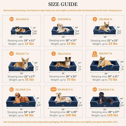 Comfort Expression Orthopedic Dog Bed for Large Dogs 36x27 Inch, Waterproof Supportive Egg Crate Foam Large Pet Bed with Removable Bolsters, Dog Couch with Washable Cover & Non-Slip Bottom, Navy Blue