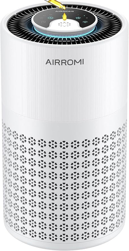 AIRROMI Air Purifier for Bedroom with HEPA 3-in-1 Filter, Pet Air Purifier for Home Cat Pee Smell, Covers Upto 990 Ft², Quiet 360° intake Air Cleaner for pet hair,allergies,Dust,Smoke A2001 White