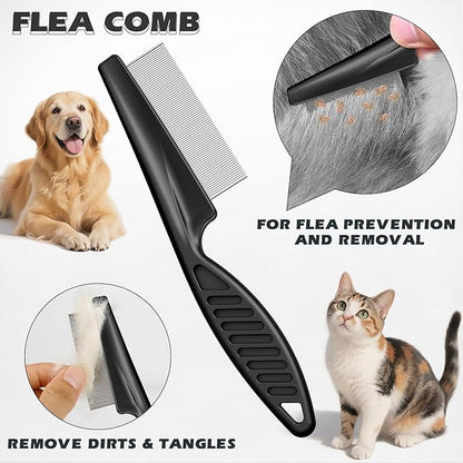 3PCS Pet Grooming Rake & Metal Comb & Flea Comb for Cats and Dogs, Double-Sided Dematting Tool, Extra-Wide Deshedding Dog Brush for Long Hair to Effectively Remove Tangles, Knots and Mats (Black)